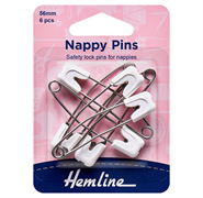 Safety Pins - Nappy Pins 56mm 6 pack White