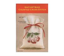 Cross Stitch - Sachet bag Counted Cross Stitch - White bag with red floral design - Finished Sized 12 x 18cm
