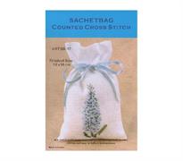 Cross Stitch - Sachet bag Counted Cross Stitch - White bag with blue floral design - Finished Sized 12 x 18cm