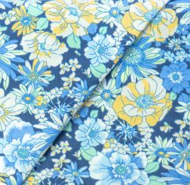 Floral Collection - 100% Cott 140Cm Width - Retro Blue