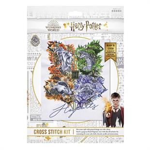 SEW EASY NEEDLECRAFT - Hogwarts Crest No Count Cross Stitch Kit Hogwarts Crest Sketch Floral