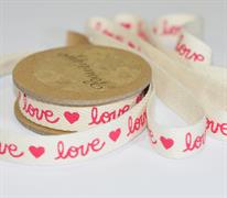 PRINTED COTTON RIBBON 15MM X 5M-100% cotton  red / love and  heart