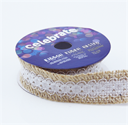 CELEBRATE - Hessian Ribbon W Poly Lace 25Mm X 2M - natural