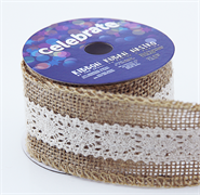 CELEBRATE - Hessian Ribbon W Cotton Lace 50Mm X 2M - natural