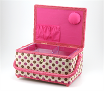 Storage Containers: Sewing Basket Med Lint Fabric Pink And Purple Dots