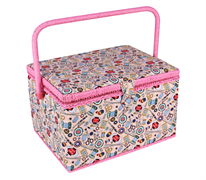 Storage Containers: Large Sewing Basket - Sewing Notions with Pink Trim
