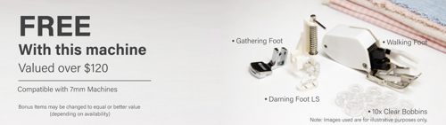 BONUS - Gethering Foot, Darning, Walking Foot and Clear Bobbins Total Vaue $120