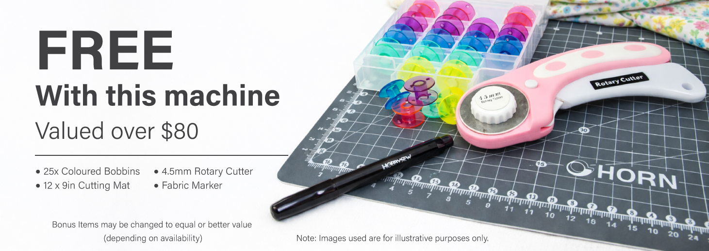 Bonus Items - Mat, bobbins, rotary cutter and fabric pen