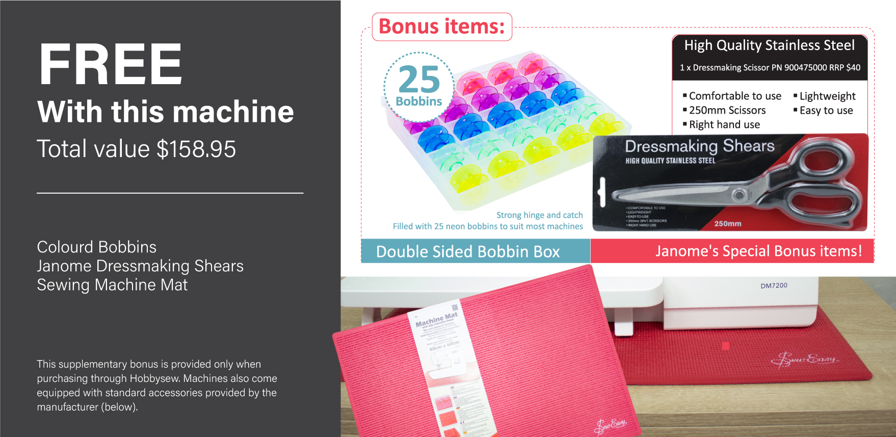 Bonus Sew Easy - Scissors, bobbins and Sewing Machine Mat - Total value $158.95