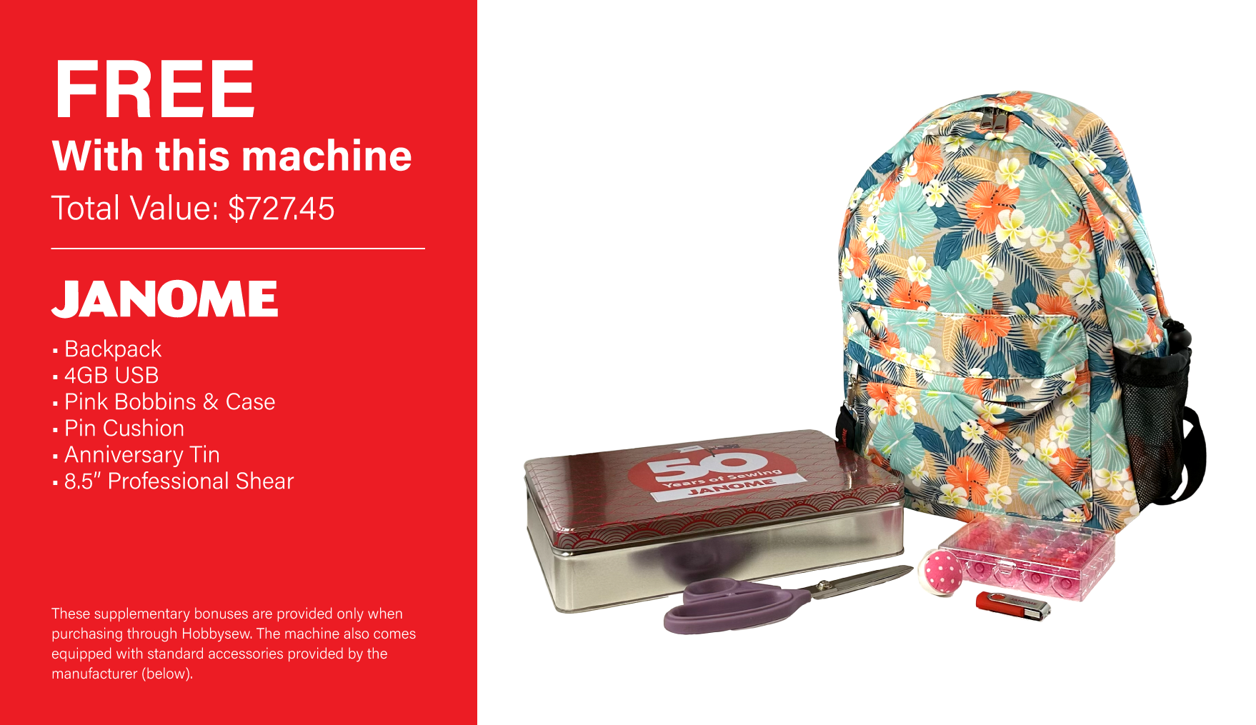 BONUS Tins, Scissors, USB, Bobbins, Pin Cushion, Backpack Total Value $727.45