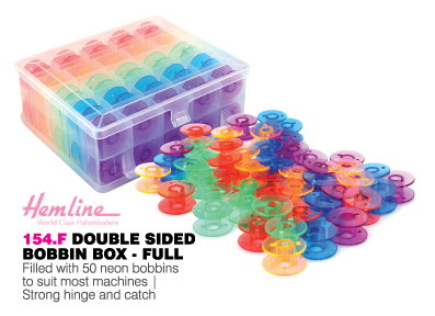 Hemline Double sided bobbin box with 50 neon bobbins